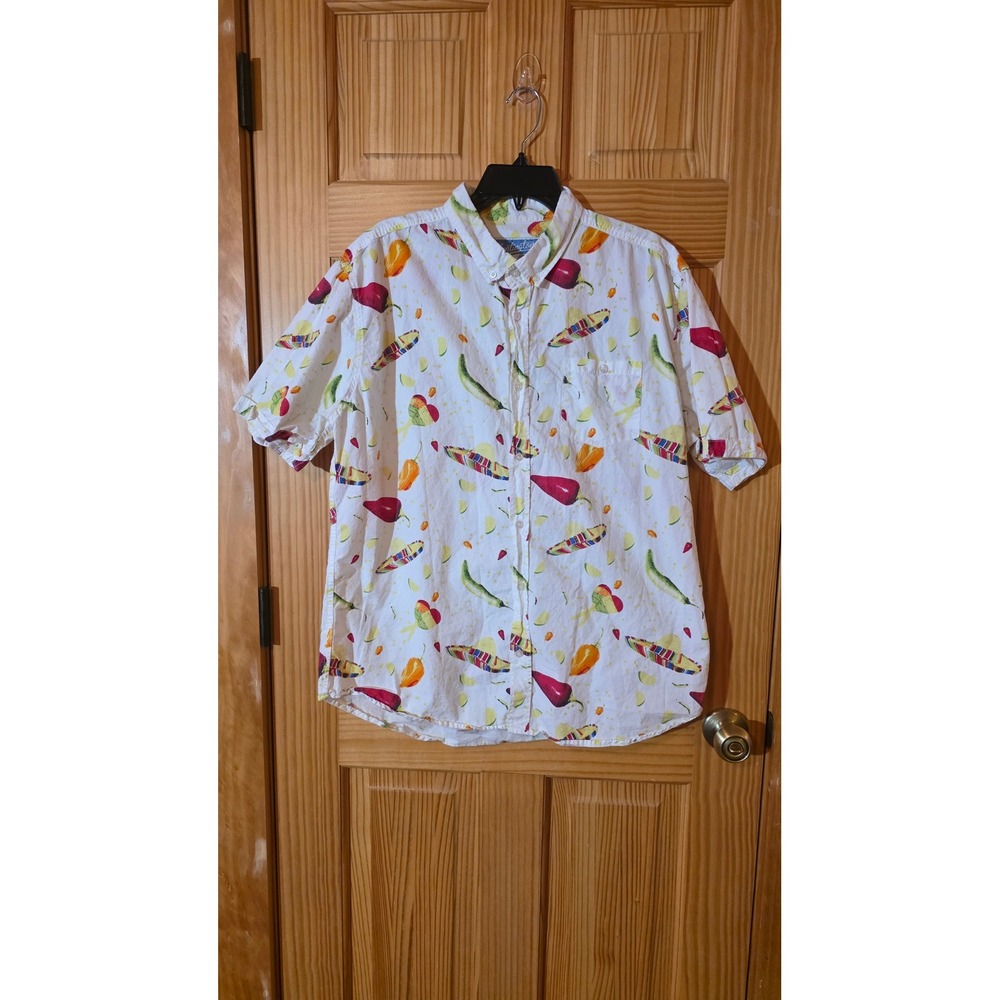 Huntington Beach Club Mens XL Chili Pepper Sombrero Cotton Button Down Shirt